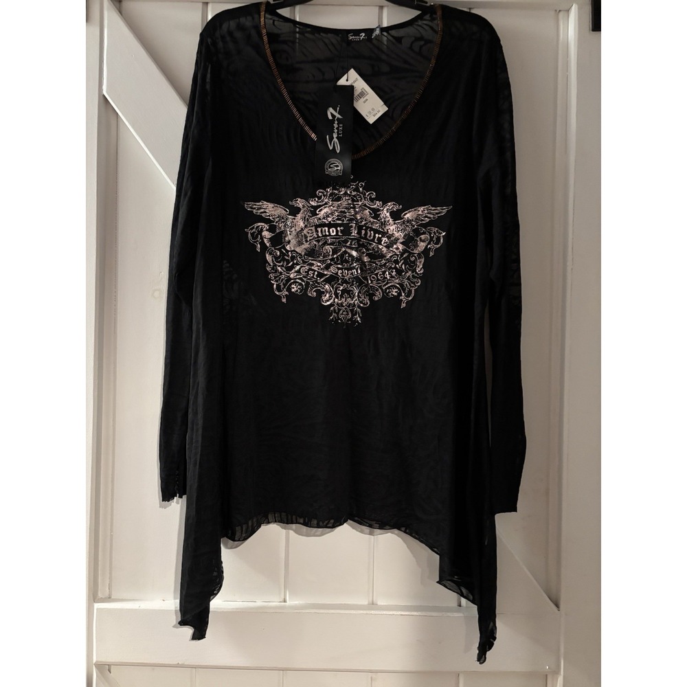 Lane Bryant Burnout Sheer Top Size 22/24 Beautiful Beaded Collar Seven7 Luxe New